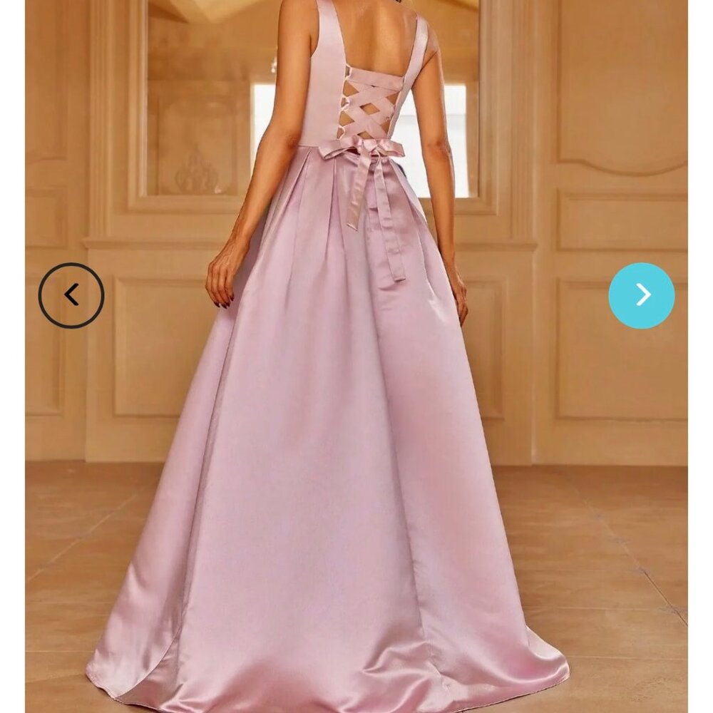 CORSET BACK SATIN PROM/BRIDESMAID DRESS. PINK MEASUREMENTS IN DESCRIPTION (3290)